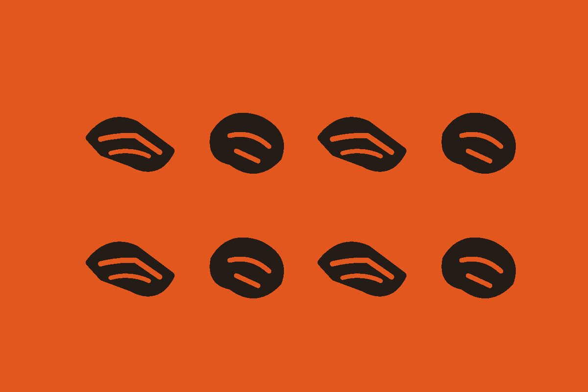Two-colour linocut illustration of eight cooked chicken-wing flats and drumettes with cut hatching