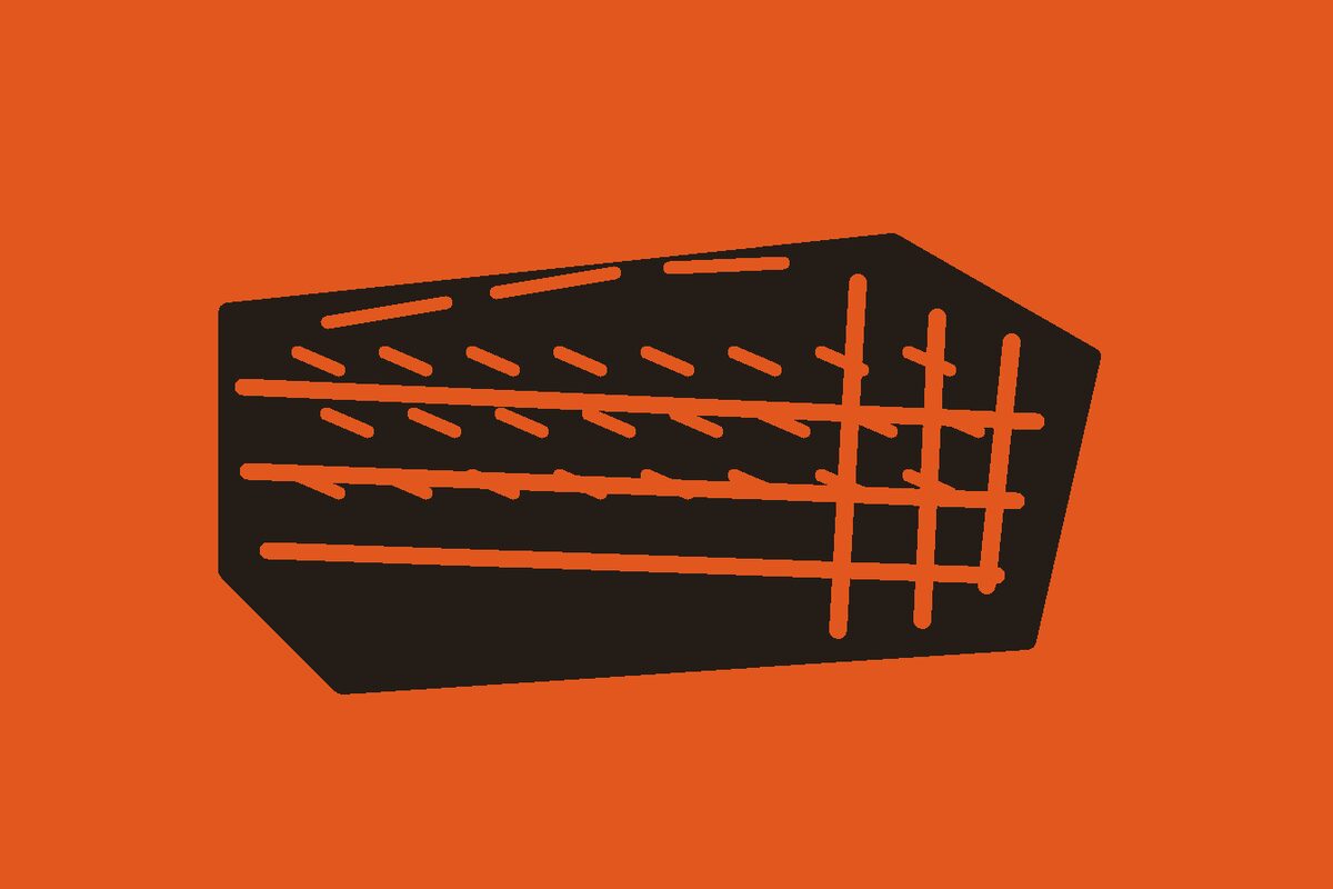 Two-colour linocut illustration of a cooked layered pork-belly slab partially sliced at one end with bark hatching