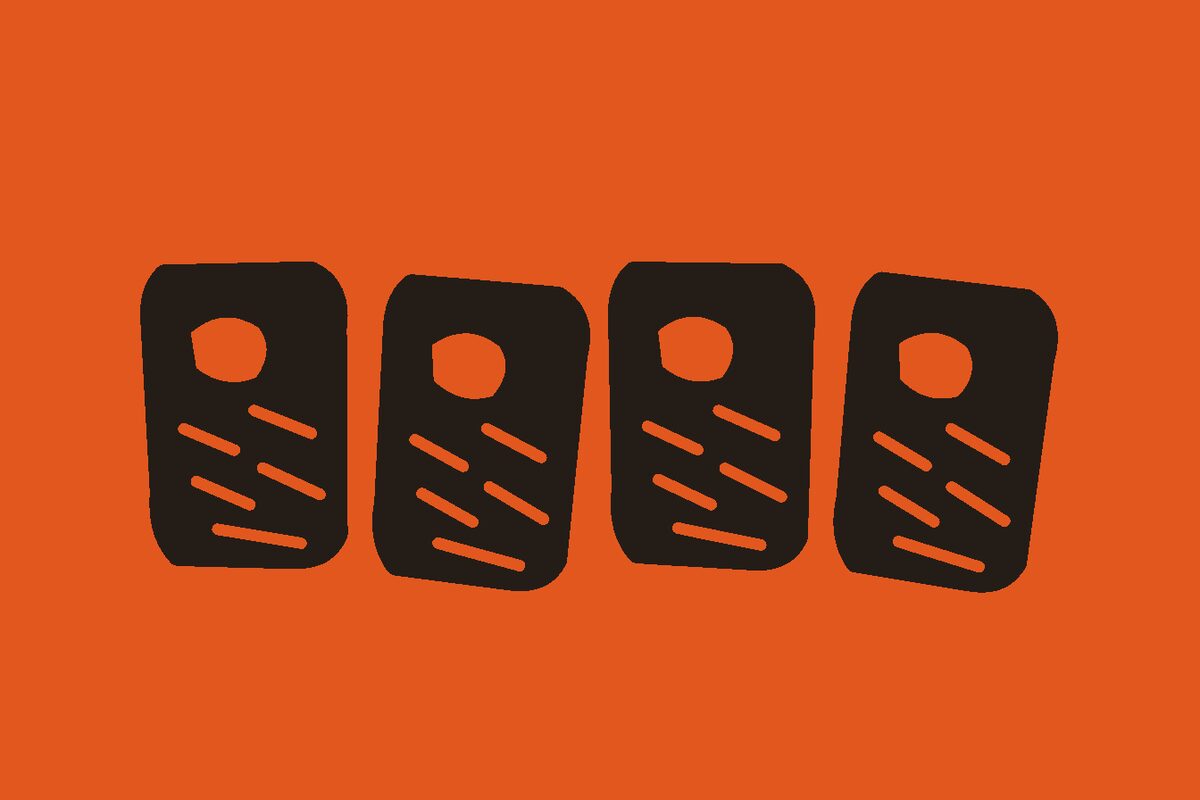 Two-colour linocut illustration of four separate cooked bone-in English-cut beef short-rib blocks